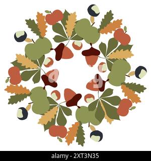 Couronne de feuilles d'automne avec Acorns. Illustration vectorielle d'automne isolée sur fond blanc pour votre invitation de mariage, carte de voeux, vente de mi-saison Illustration de Vecteur