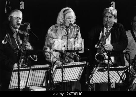 Scott Hamilton, Kathy Stobart, Tony Coe, Brecon Jazz Festival, 1996. Banque D'Images