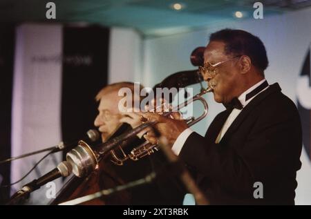 Clark Terry et Red Mitchell, Jazz Inn Party, Nordwijk, pays-Bas, 1989. Banque D'Images