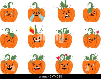 Collection d'émoticônes drôles de citrouille pour le travail des auteurs de conception d'halloween Illustration de Vecteur