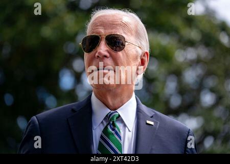 Washington, États-Unis. 13 août 2024. Le président Joe Biden quitte la Maison Blanche à Washington, DC le mardi 13 août 2024. Le président et la première dame se rendent à la Nouvelle-Orléans, en Louisiane, pour assister à l'événement de l'initiative Biden cancer Moonshot à l'université de Tulane. Photo de Bonnie Cash/Pool/ABACAPRESS. COM Credit : Abaca Press/Alamy Live News Banque D'Images