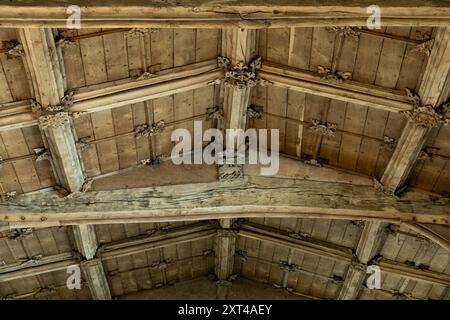 Toiture en bois, Mary the Virgin Church, Pillerton Hersey, Warwickshire, Angleterre, Royaume-Uni Banque D'Images