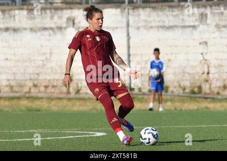 Cisterna Di Latina, Latium. 13 août 2024. Elena Linari de L'AS Roma lors du match amical entre femmes roms et femmes napoloniennes au stade Domenico Bartolani, Cisterna di Latina, Italie, 13 août 2024. Crédit : massimo insabato/Alamy Live News Banque D'Images