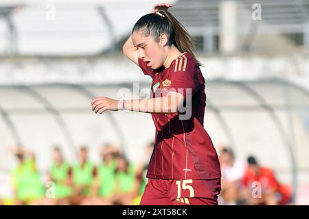 Cisterna Di Latina, Latium. 13 août 2024. Giulia Dragoni de L'AS Roma lors du match amical entre les femmes roms et les femmes napoloniennes au stade Domenico Bartolani, Cisterna di Latina, Italie, 13 août 2024. Crédit : massimo insabato/Alamy Live News Banque D'Images