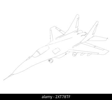 Contour d'un avion de chasse militaire. Illustration d'art vectoriel de l'avion de contour. Avion de guerre moderne. Vitesse supersonique.. Illustration de Vecteur
