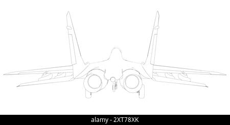 Contour d'un avion de chasse militaire. Illustration d'art vectoriel de l'avion de contour. Avion de guerre moderne. Vitesse supersonique.. Illustration de Vecteur