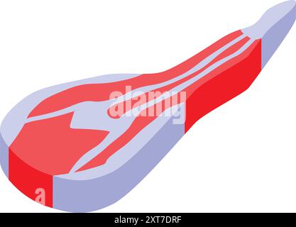 Gros morceau de viande rouge avec de la graisse couchée sur fond blanc, vue isométrique Illustration de Vecteur