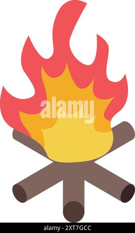 Cette illustration vectorielle présente un feu de joie brûlant brillamment, parfait pour les projets liés au camping, aux aventures en plein air et aux grands espaces Illustration de Vecteur