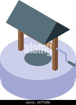 Puits d'eau avec toit donnant accès à l'eau potable, icône isométrique Illustration de Vecteur