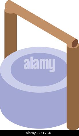 Puits d'eau isométrique avec poignée en bois pour obtenir de l'eau Illustration de Vecteur