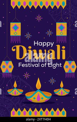 festival de diwali de célébration de lumière illustration de bannière verticale Illustration de Vecteur