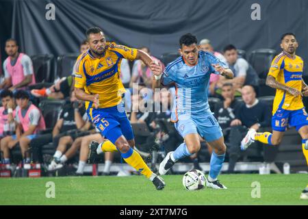 New York, États-Unis. 13 août 2024. Rafael Carioca des Tigres et Alonso Martínez du New York City FC en Coupe des ligues au Red Bull Arena de Harrison, New Jersey, USA, ce mardi 13. Crédit : Brazil photo Press/Alamy Live News Banque D'Images