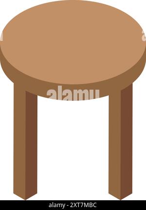Ce tabouret rond en bois debout sur trois pieds icône isométrique est parfait pour tout projet nécessitant des visuels de meubles Illustration de Vecteur