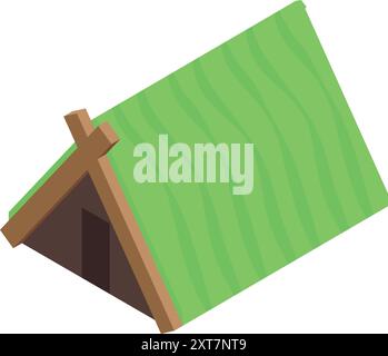 Illustration isométrique d'une cabane en bois simple avec un toit vert Illustration de Vecteur