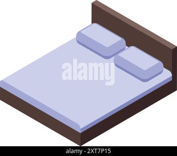 Cette illustration isométrique dispose d'un lit double avec deux oreillers, idéal pour les projets liés au sommeil, à la relaxation ou à l'ameublement Illustration de Vecteur