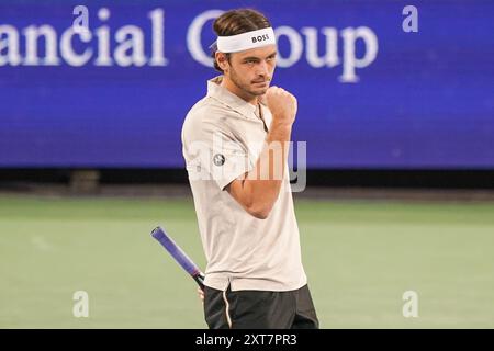 Mason, Ohio-août 14, 2024.Taylor Fritz réagit pendant les célibataires masculins à l'Open de Cincinnati 2024 au Lindner Family Tennis Center. ©Debby Wong Banque D'Images