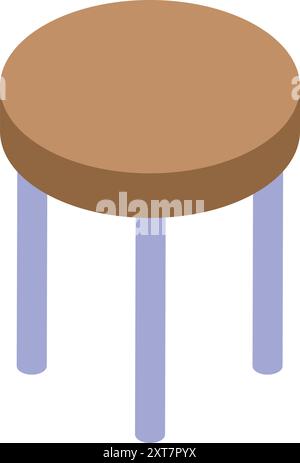 Tabouret rond debout sur trois jambes est isolé sur fond blanc vue isométrique Illustration de Vecteur