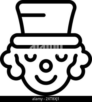 Illustration simple d'art au trait noir et blanc d'un clown portant un chapeau et souriant Illustration de Vecteur