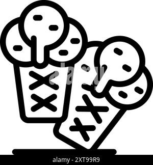 Deux cônes de crème glacée tombant couverts de pépites de chocolat Illustration de Vecteur