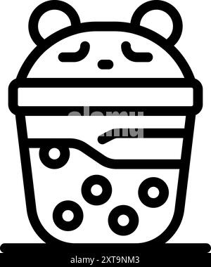 Tasse rafraîchissante de thé moussant surmontée d'un joli couvercle d'ours panda Illustration de Vecteur