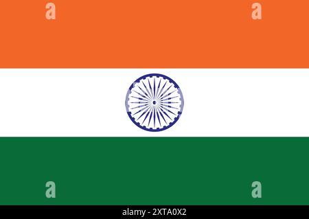 Vecteur de drapeau indien avec chakra Ashok dans une nouvelle couleur, drapeau de l'Inde dans la couleur orange, blanc, vert et bleu marine. Illustration de Vecteur