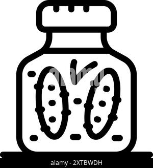 Icône d'art au trait d'un pot en verre préservant les concombres marinés Illustration de Vecteur