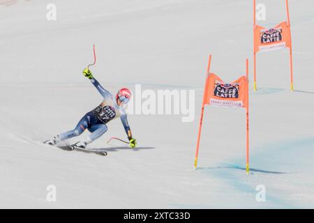 Deuxième journée de la compétition féminine de descente de la Coupe du monde Audi FIS sur la pente nationale à Crans-Montana en Valais, Suisse Banque D'Images