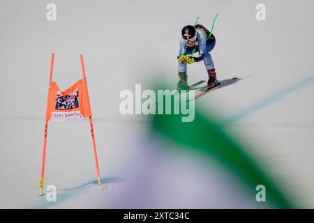 Deuxième journée de la compétition féminine de descente de la Coupe du monde Audi FIS sur la pente nationale à Crans-Montana en Valais, Suisse Banque D'Images