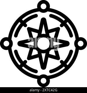 Rose de boussole avec un dessin d'étoile, indiquant huit directions cardinales pour la navigation Illustration de Vecteur