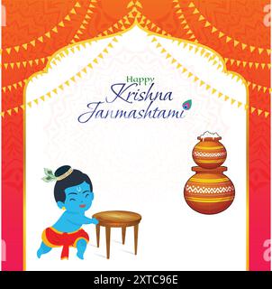 Janmashtami festival de l'Inde, petit Krishna volant Makhan Illustration de Vecteur