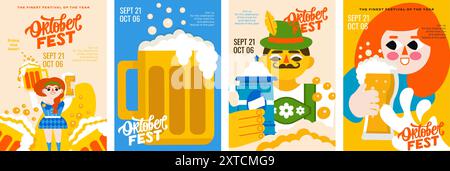 4 affiches minimalistes pour Oktoberfest ! Saveur nationale, tasses à bière, ambiance festive et beaucoup de bière. Les modèles vectoriels A4 sont idéaux pour la publicité Illustration de Vecteur