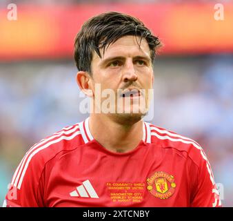 10 août 2024 - Manchester City v Manchester United - Community Shield - Wembley Stadium. Harry Maguire de Manchester United en action. Image : Mark pain / Alamy Live News Banque D'Images