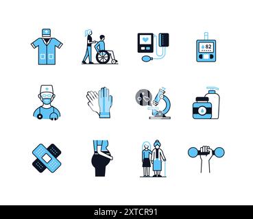 Équipement médical - ensemble d'icônes de style de conception de ligne Illustration de Vecteur
