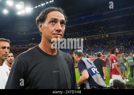 Milan, Italie. 13 août 2024. L'entraîneur-chef Alessandro Nesta (AC Monza) lors du match de football Trofeo Silvio Berlusconi 2024 entre l'AC Milan et l'AC Monza le 13 août 2024 au stade San Siro de Milan, Italie - photo Morgese-Rossini/DPPI crédit : DPPI Media/Alamy Live News Banque D'Images