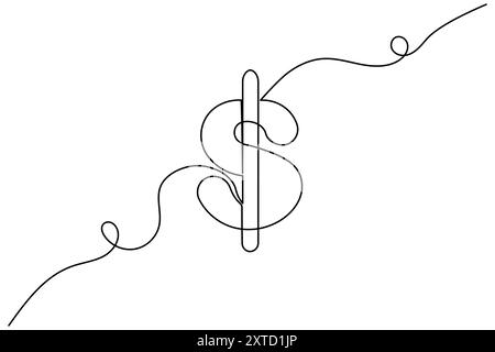 Icône dollar dessin continu d'une ligne d'art vectoriel de contour de signe dollar Illustration de Vecteur