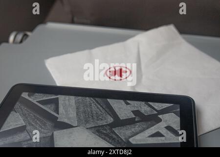 15 avril 2023 - Winnipeg Manitoba Canada - Amazon Kindle Paperwhite en avion Banque D'Images