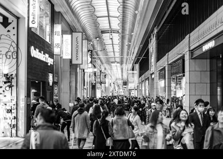 Shinsaibashi a couvert une rue commerçante dans le district de Dotonbori à Osaka, au Japon, le 15 février 2024 Banque D'Images