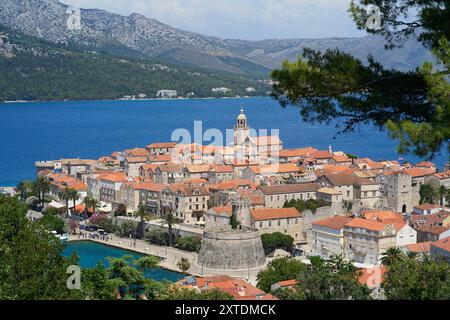 Vue du village fortifié de Korcula en Croatie Banque D'Images