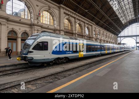 Train électrique à Budapest Keleti Station Banque D'Images