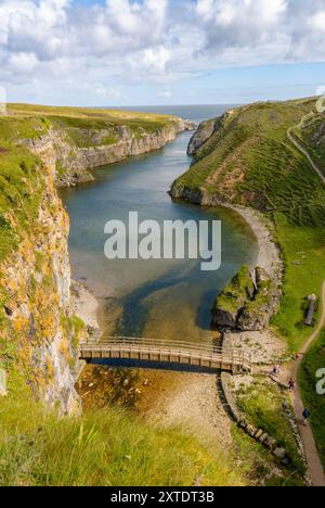 Découvrez le paysage captivant de Smoo Cave dans les Highlands, où les falaises de calcaire rencontrent des eaux sereines et une végétation luxuriante. Banque D'Images