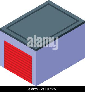 Illustration vectorielle isométrique simple représentant un bâtiment de stockage avec une porte de garage rouge Illustration de Vecteur