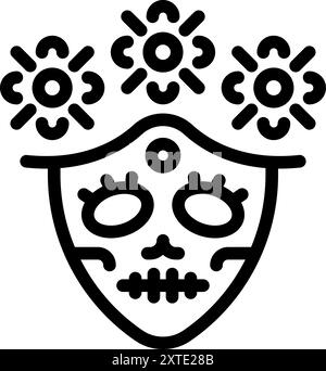 Icône vectorielle d'art au trait d'une calavera décorée, représentant la fête mexicaine dia de muertos Illustration de Vecteur