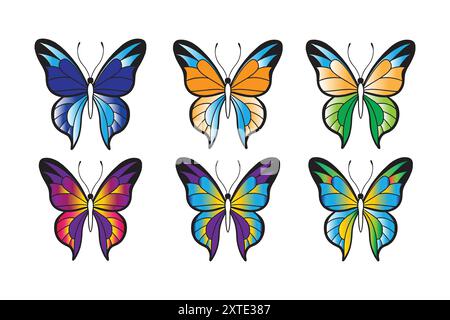 Papillon peint coloré avec des ailes déployées en vol, illustration vectorielle Illustration de Vecteur