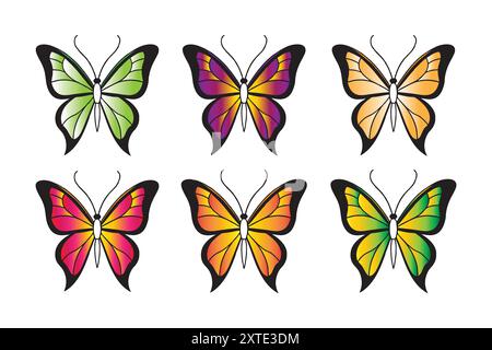 Papillon peint coloré avec des ailes déployées en vol, illustration vectorielle Illustration de Vecteur