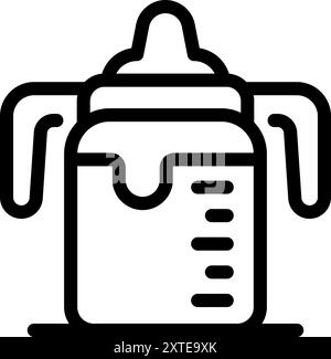 Icône vectorielle de ligne simple noire pour un biberon avec des poignées montrant le niveau de lait Illustration de Vecteur