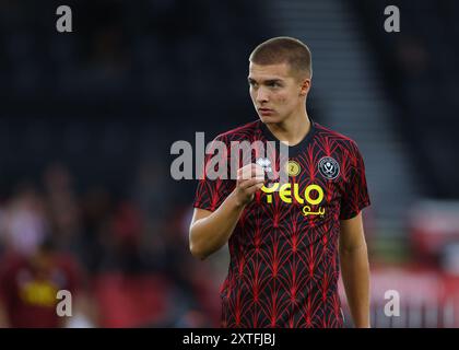 Sheffield, Royaume-Uni. 13 août 2024. Alfie Gilchrist de Sheffield United lors du match de la Coupe Carabao à Bramall Lane, Sheffield. Le crédit photo devrait se lire : Simon Bellis/Sportimage crédit : Sportimage Ltd/Alamy Live News Banque D'Images