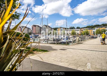 Portishead, Royaume-Uni- 10 août 2023 : Marina Bay pleine de bateaux et de yachts par une belle journée d'été ensoleillée. Banque D'Images