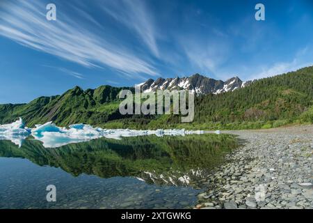 Environnement verdoyant de lagon à Bear Glacier dans le centre-sud de l'Alaska. Banque D'Images