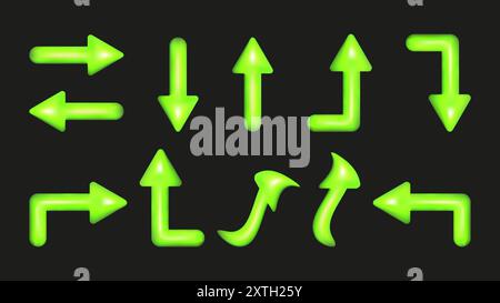 Les éléments en plastique 3D définissent des formes abstraites isolées. Ensemble de flèches. Les formes géométriques sont des couleurs saturées vives. Vecteur. Illustration de Vecteur