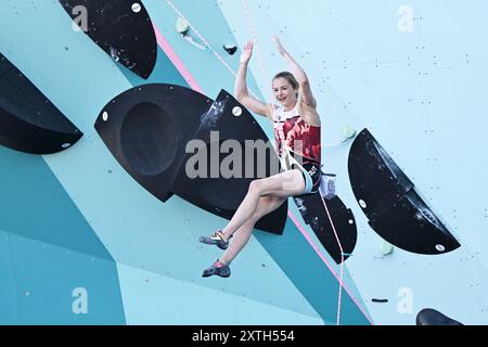 Le Bourget, France. Crédit : MATSUO. 10 août 2024. PILZ Jessica (AUT) escalade sportive : Boulder & Lead femmes, finale principale lors des Jeux Olympiques de Paris 2024 au Bourget Sport Climbing site du Bourget, France. Crédit : MATSUO . K/AFLO SPORT/Alamy Live News Banque D'Images